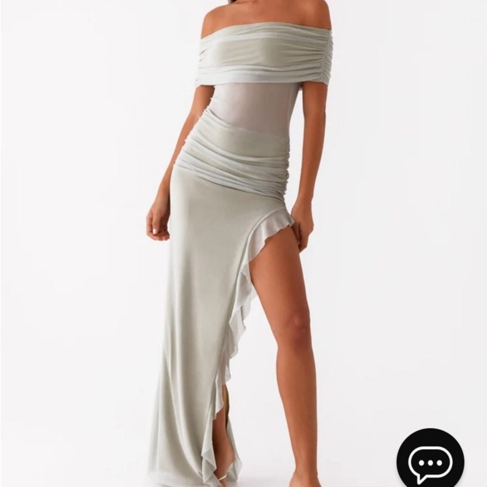 Peppermayo Nelly off shoulder pistachio maxi dress